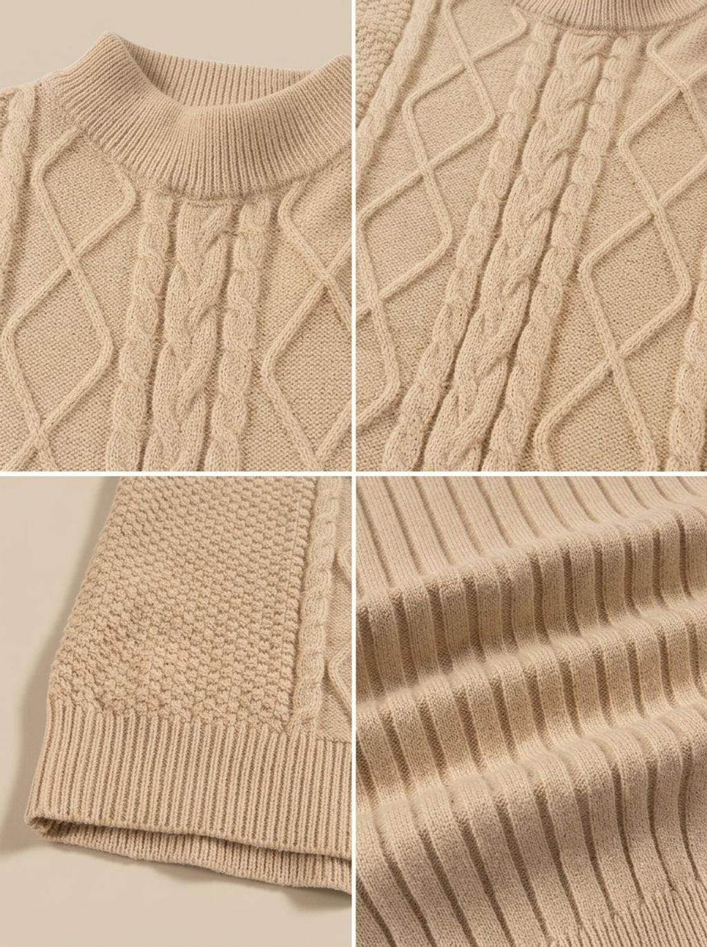 Men's Cable Front Panel Mock Neck Cotton Blend Knit