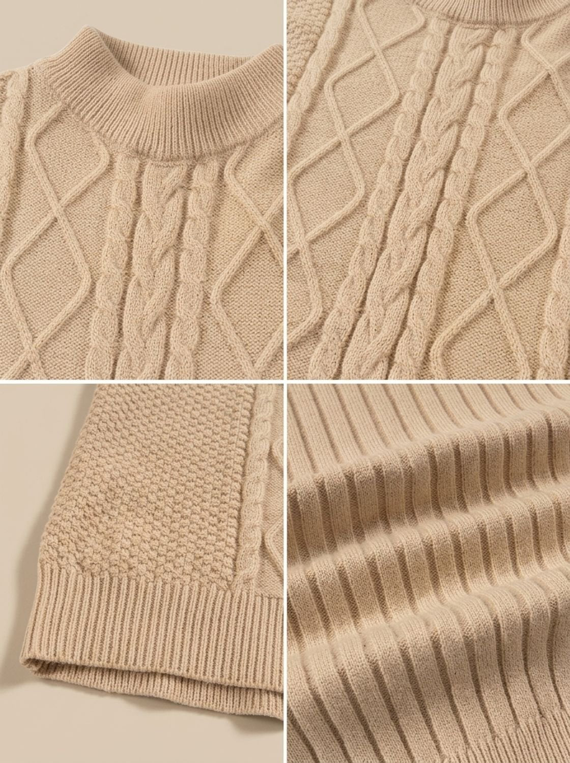Men's Cable Front Panel Mock Neck Cotton Blend Knit