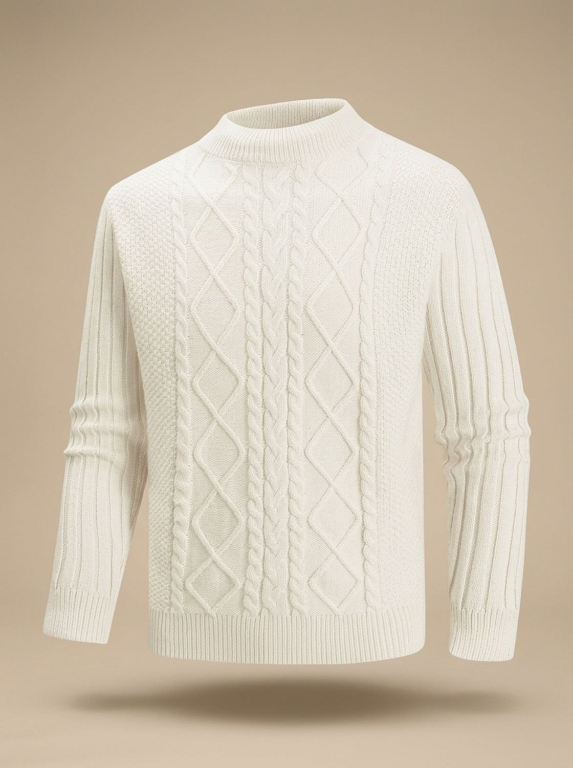 Men's Cable Front Panel Mock Neck Cotton Blend Knit
