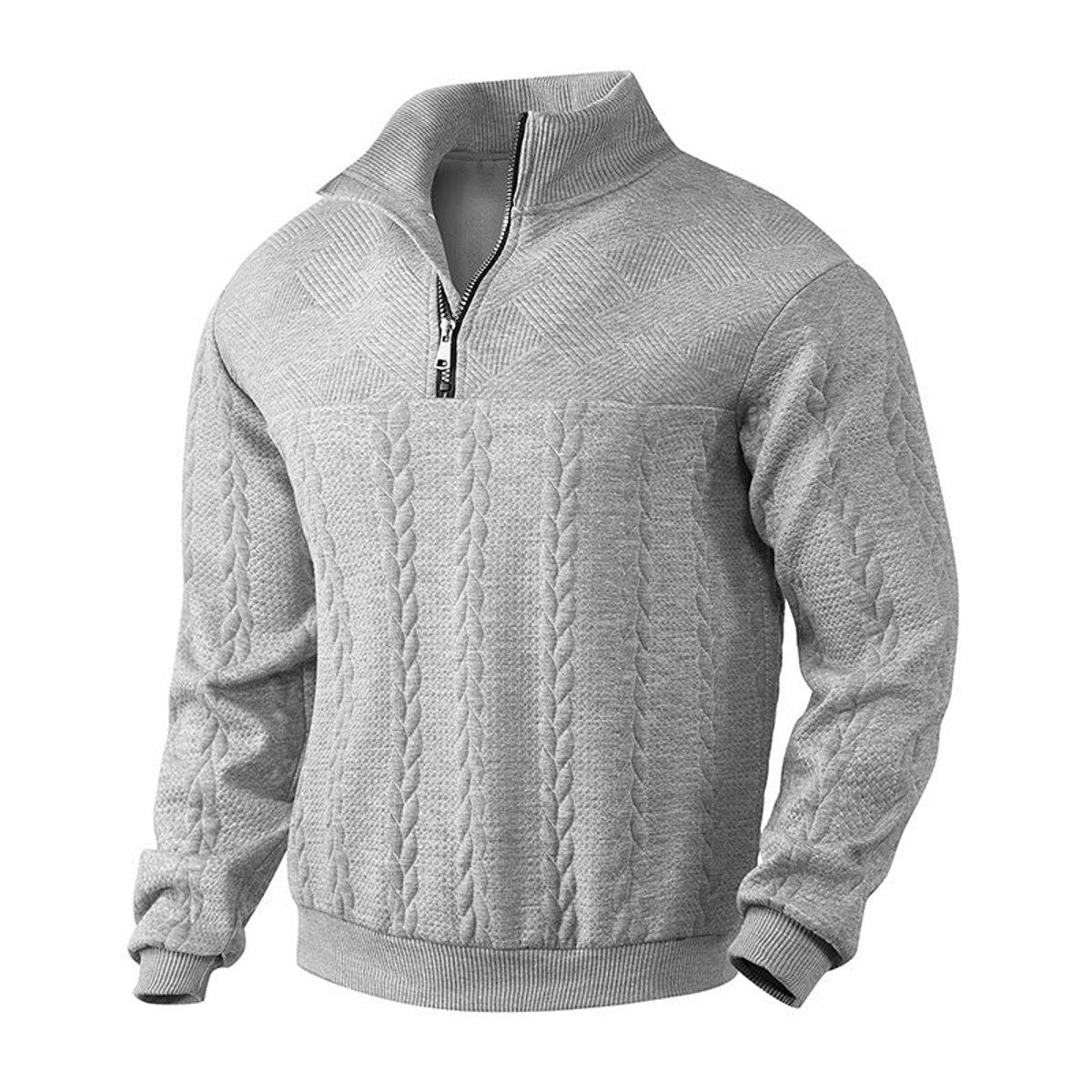 Men's Quarter-Zip Cable Knit Pullover Sweater Top
