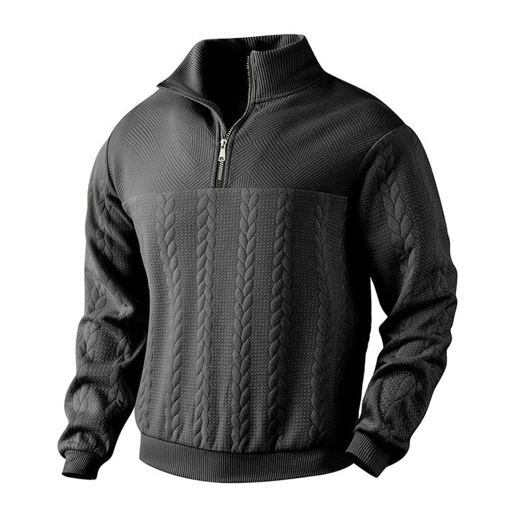 Men's Quarter-Zip Cable Knit Pullover Sweater Top