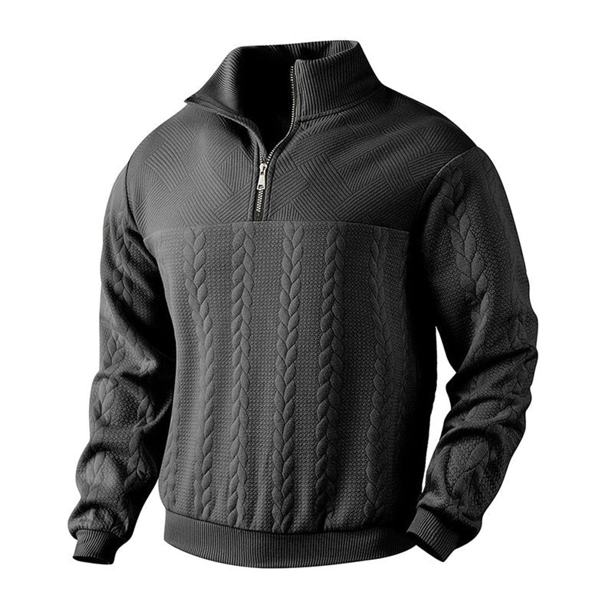 Men's Quarter-Zip Cable Knit Pullover Sweater Top