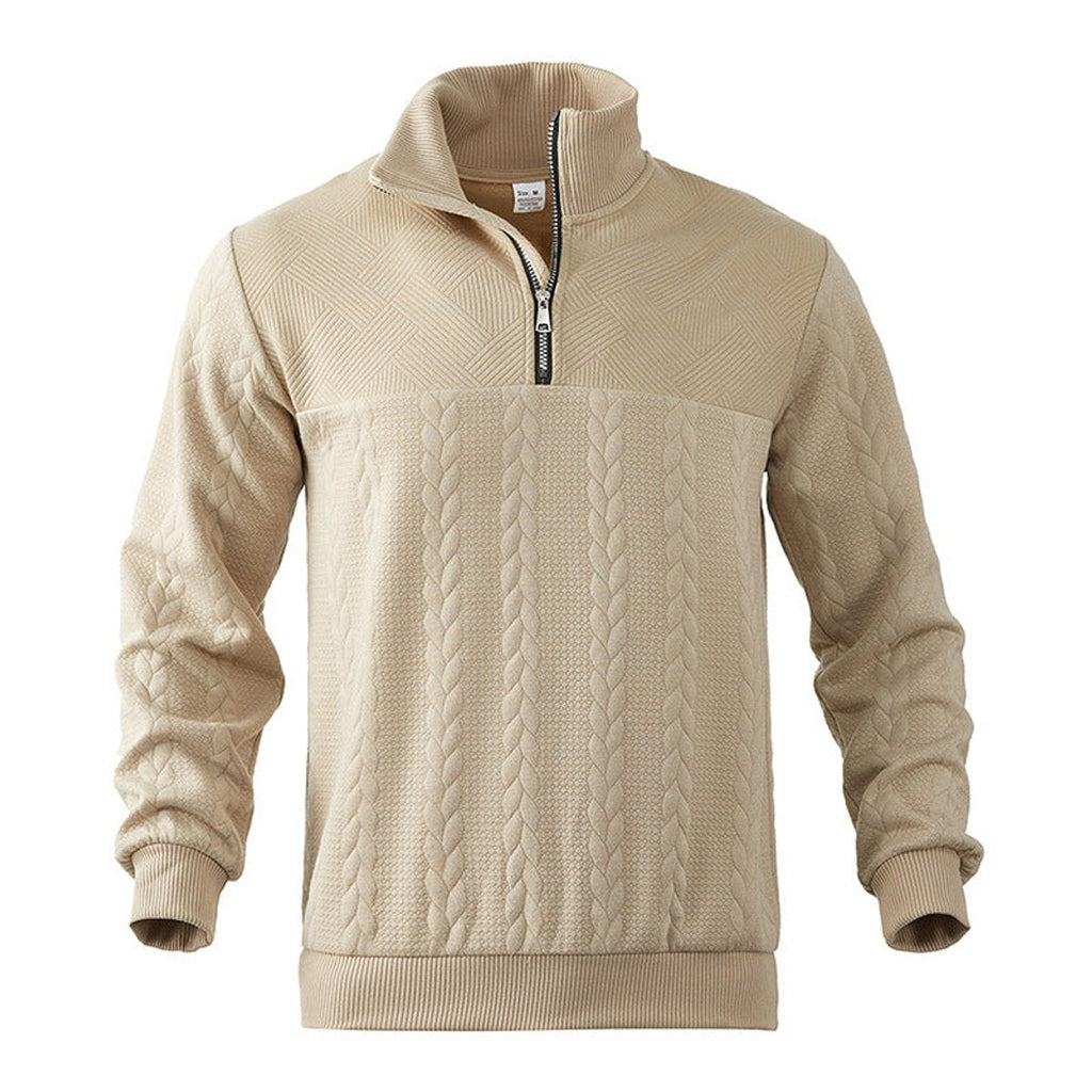 Men's Quarter-Zip Cable Knit Pullover Sweater Top
