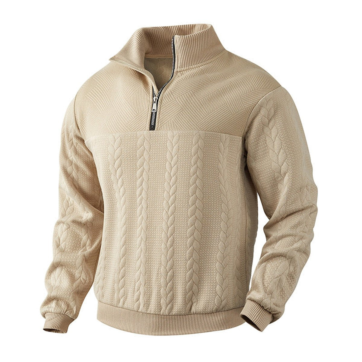 Men's Quarter-Zip Cable Knit Pullover Sweater Top
