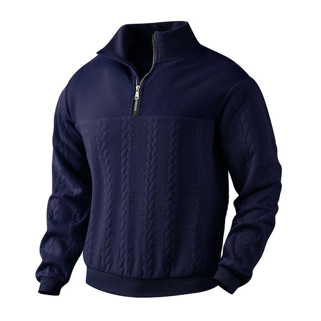 Men's Quarter-Zip Cable Knit Pullover Sweater Top