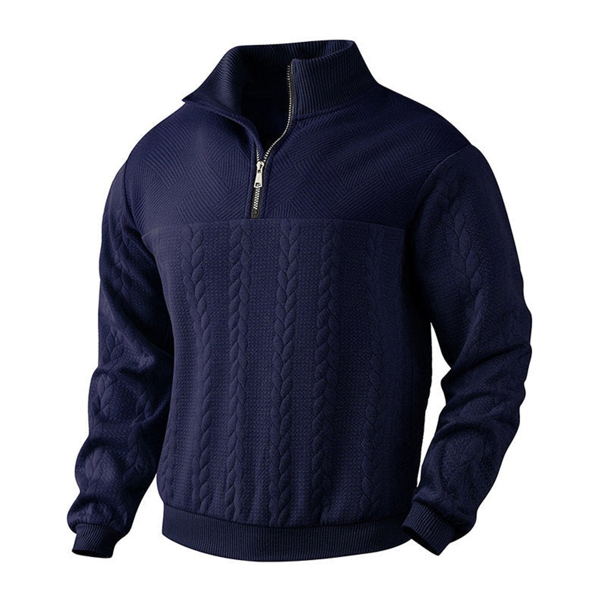 Men's Quarter-Zip Cable Knit Pullover Sweater Top