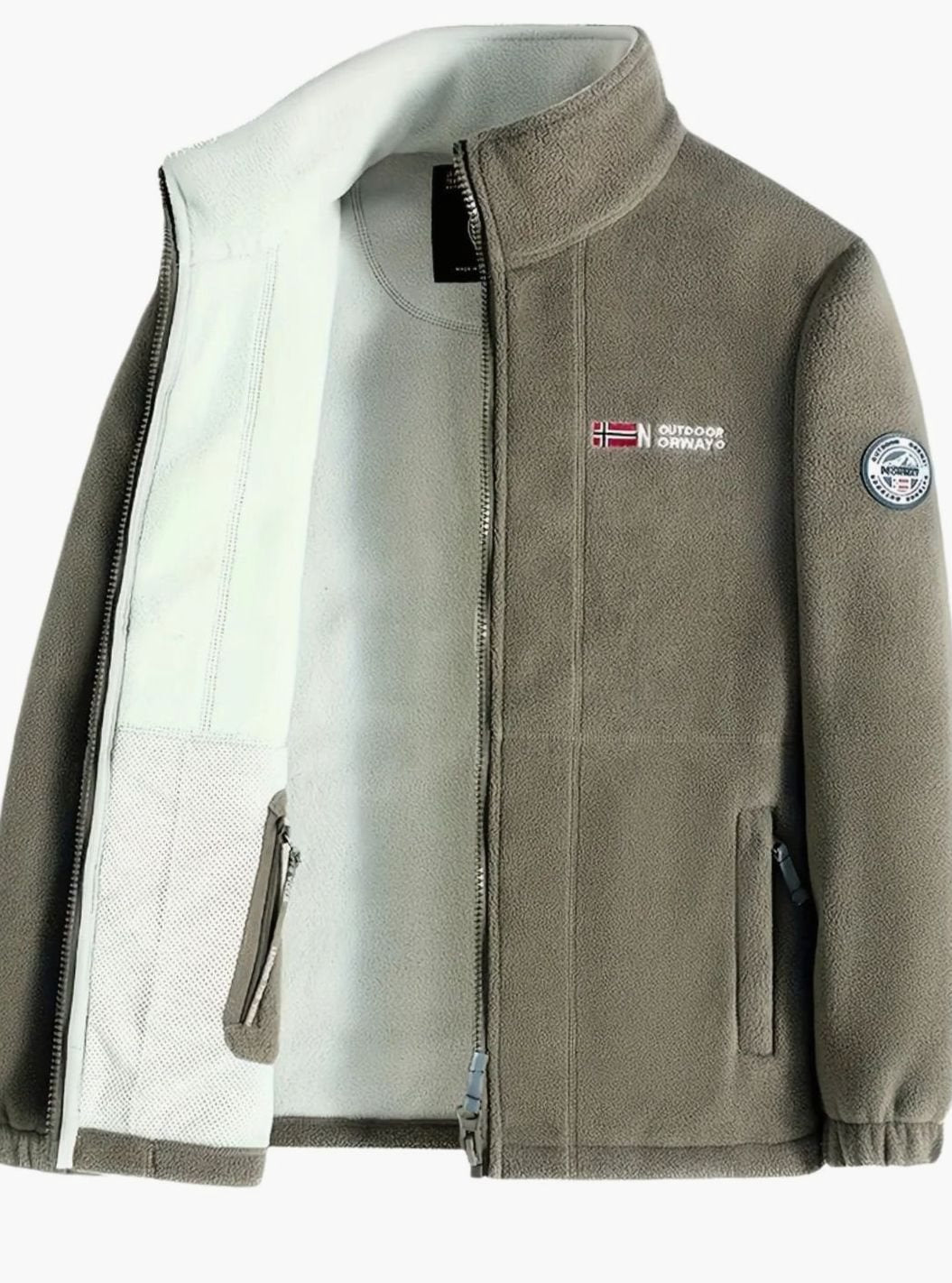 Men's Stand Collar Zip-Front Fleece Coat