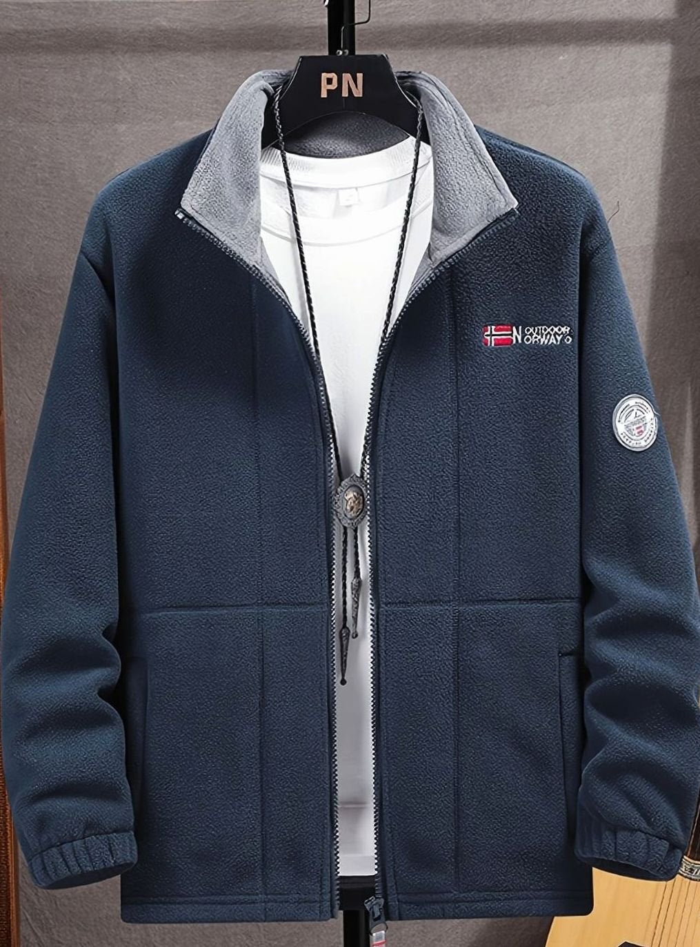 Men's Stand Collar Zip-Front Fleece Coat
