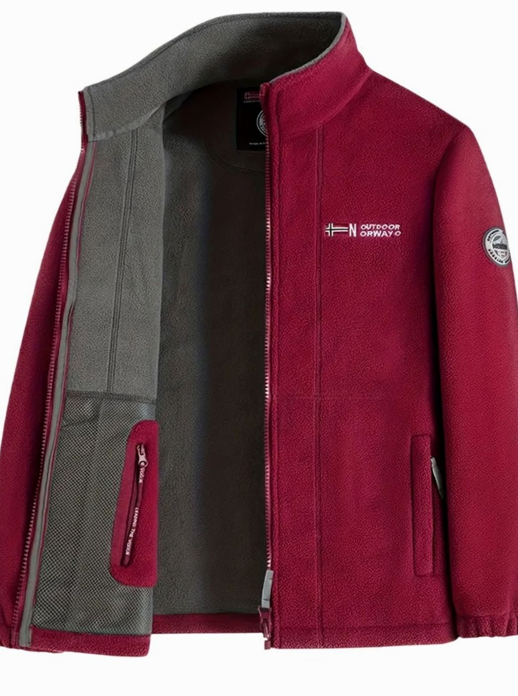 Men's Stand Collar Zip-Front Fleece Coat