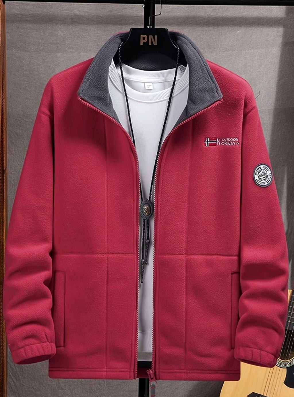 Men's Stand Collar Zip-Front Fleece Coat