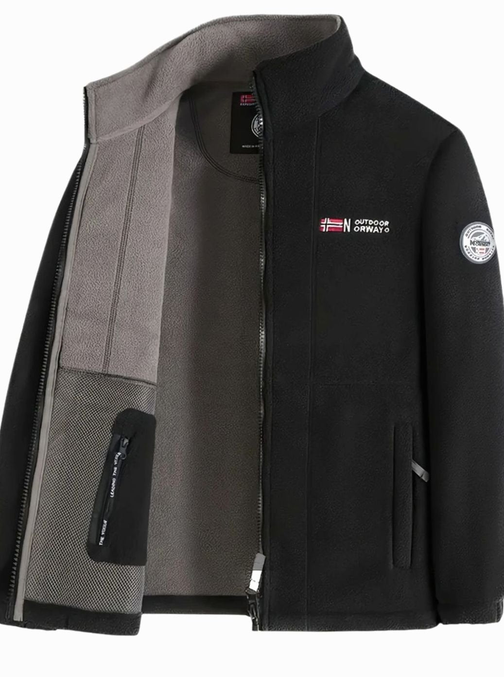 Men's Stand Collar Zip-Front Fleece Coat