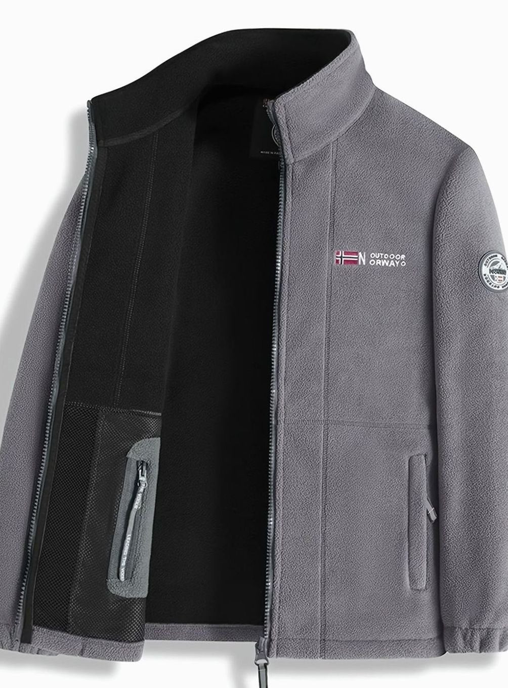 Men's Stand Collar Zip-Front Fleece Coat