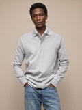 Men's Cotton Ribbed Collar Long Sleeve Polo Shirt