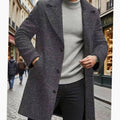 Men's Long Single-Breasted Wool Topcoat with Classic Cut