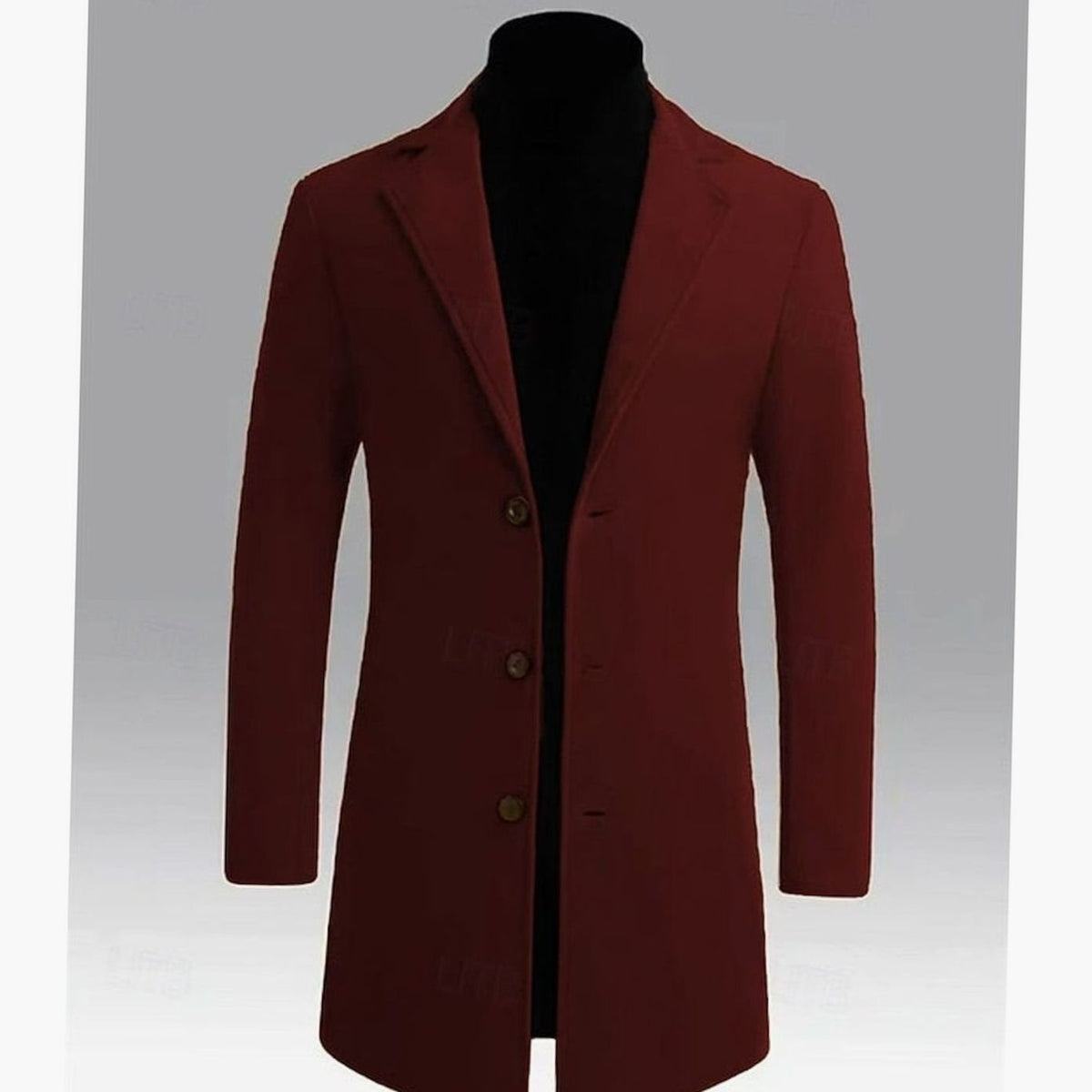 Men's Long Single-Breasted Wool Topcoat with Classic Cut