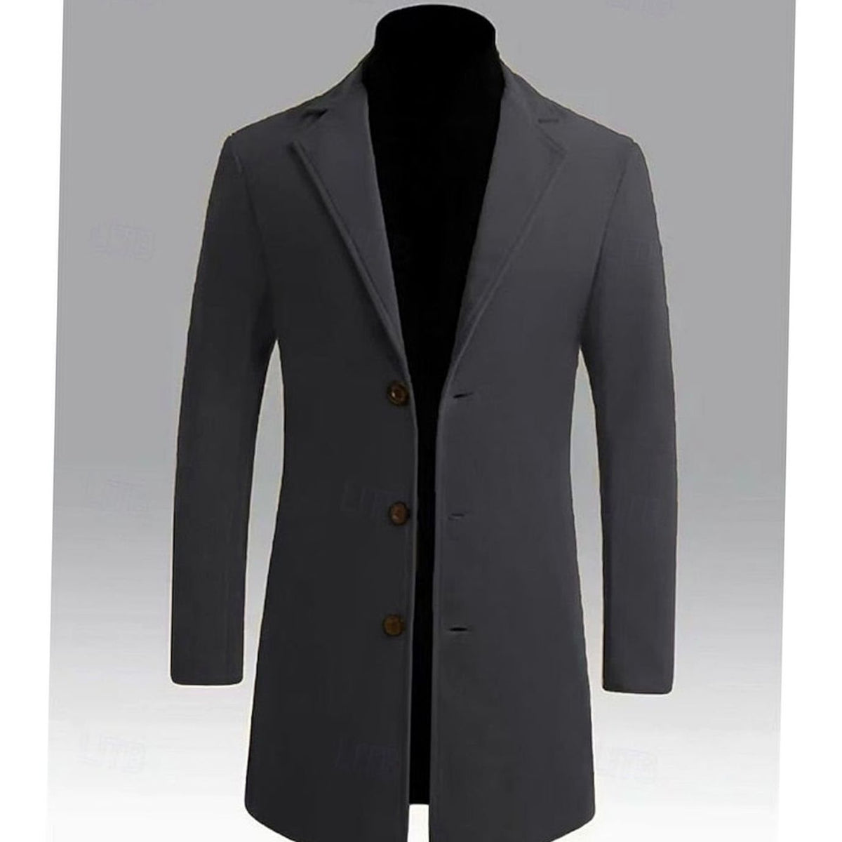Men's Long Single-Breasted Wool Topcoat with Classic Cut