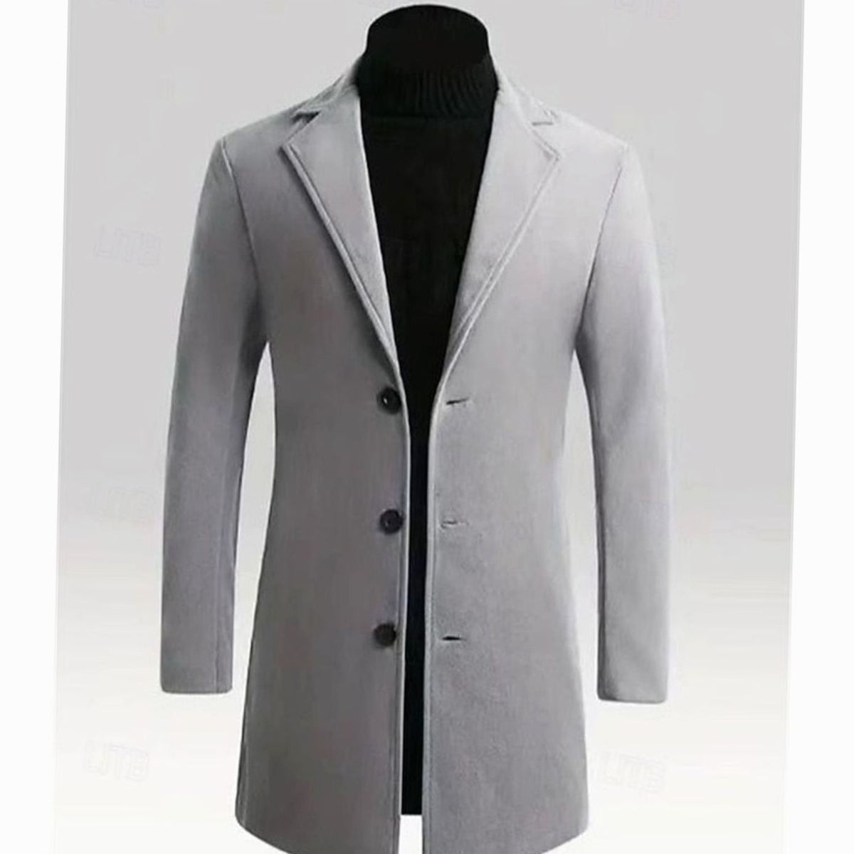 Men's Long Single-Breasted Wool Topcoat with Classic Cut