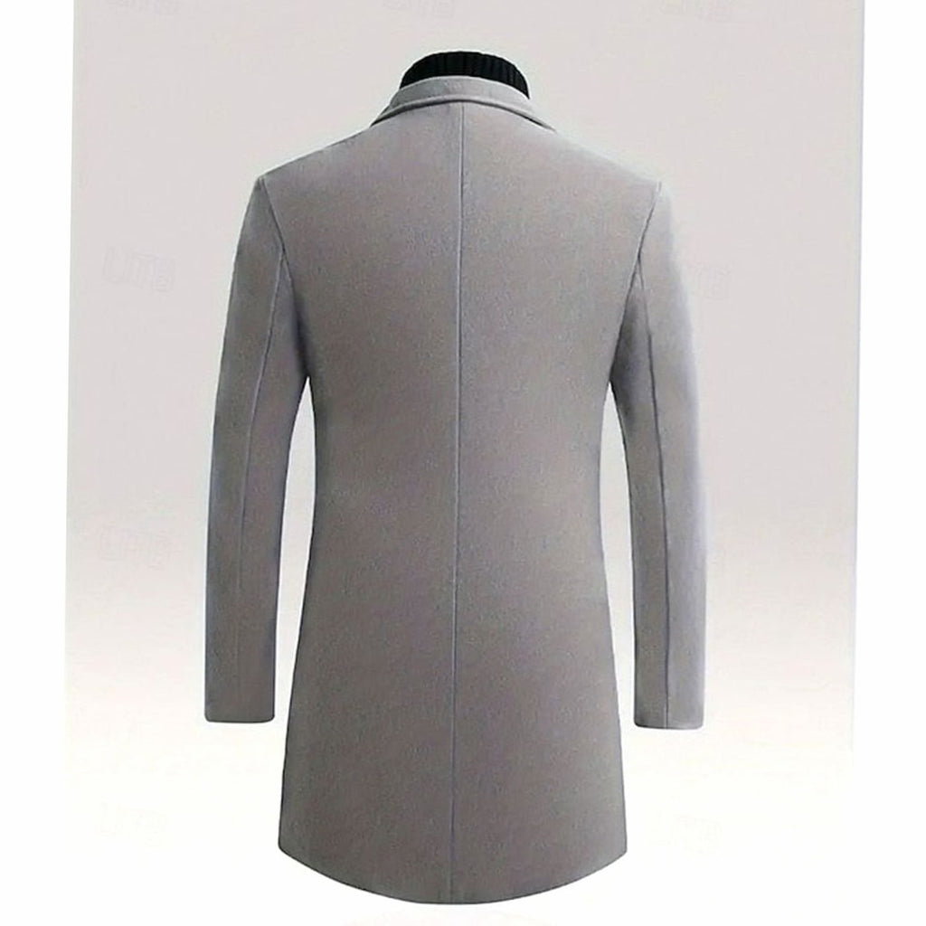 Men's Long Single-Breasted Wool Topcoat with Classic Cut