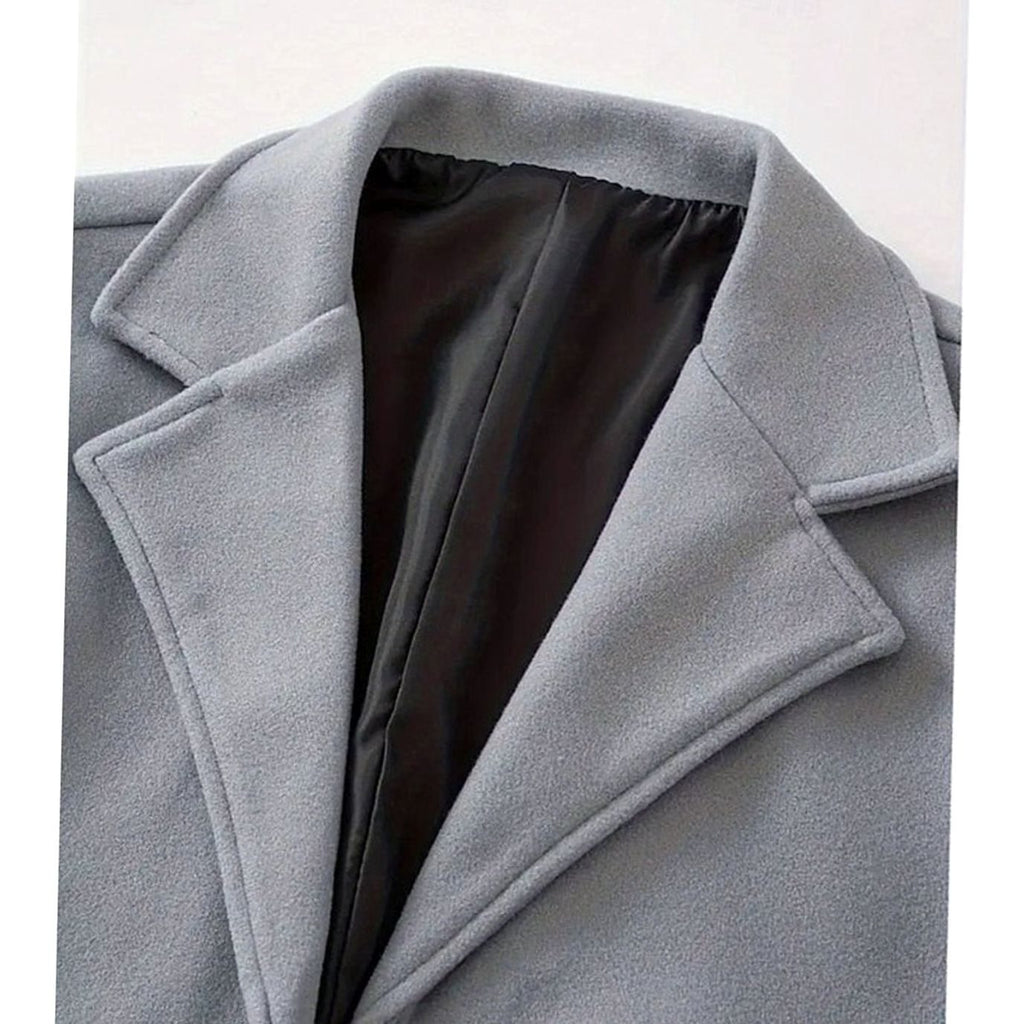 Men's Long Single-Breasted Wool Topcoat with Classic Cut