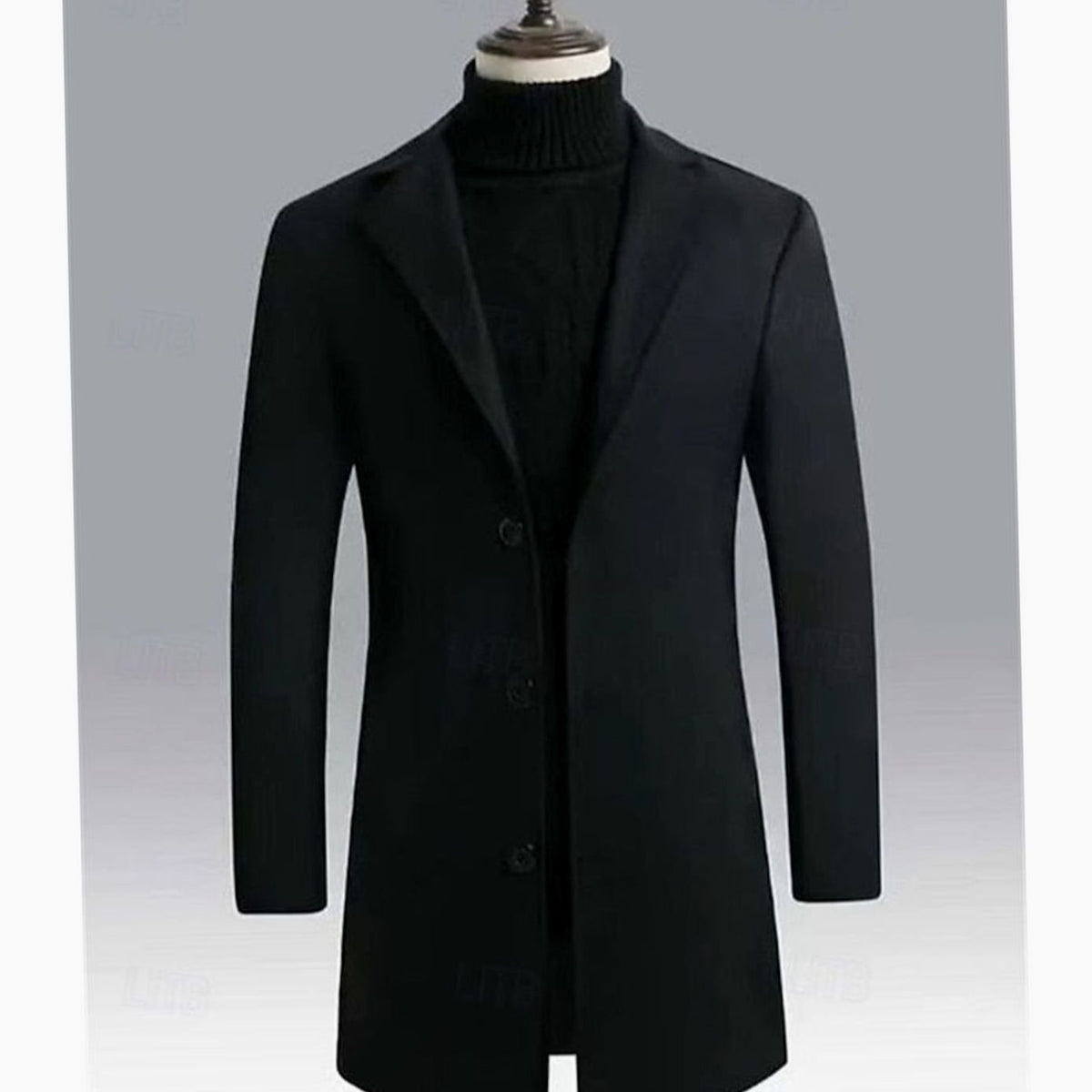 Men's Long Single-Breasted Wool Topcoat with Classic Cut