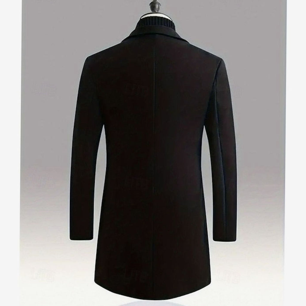 Men's Long Single-Breasted Wool Topcoat with Classic Cut