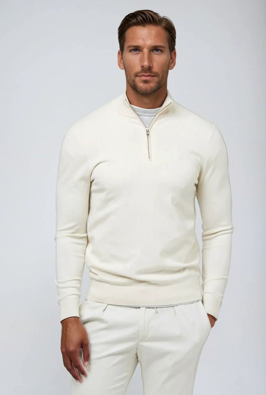 Men's Classic Quarter Zip Ribbed Cuff Knit Pullover