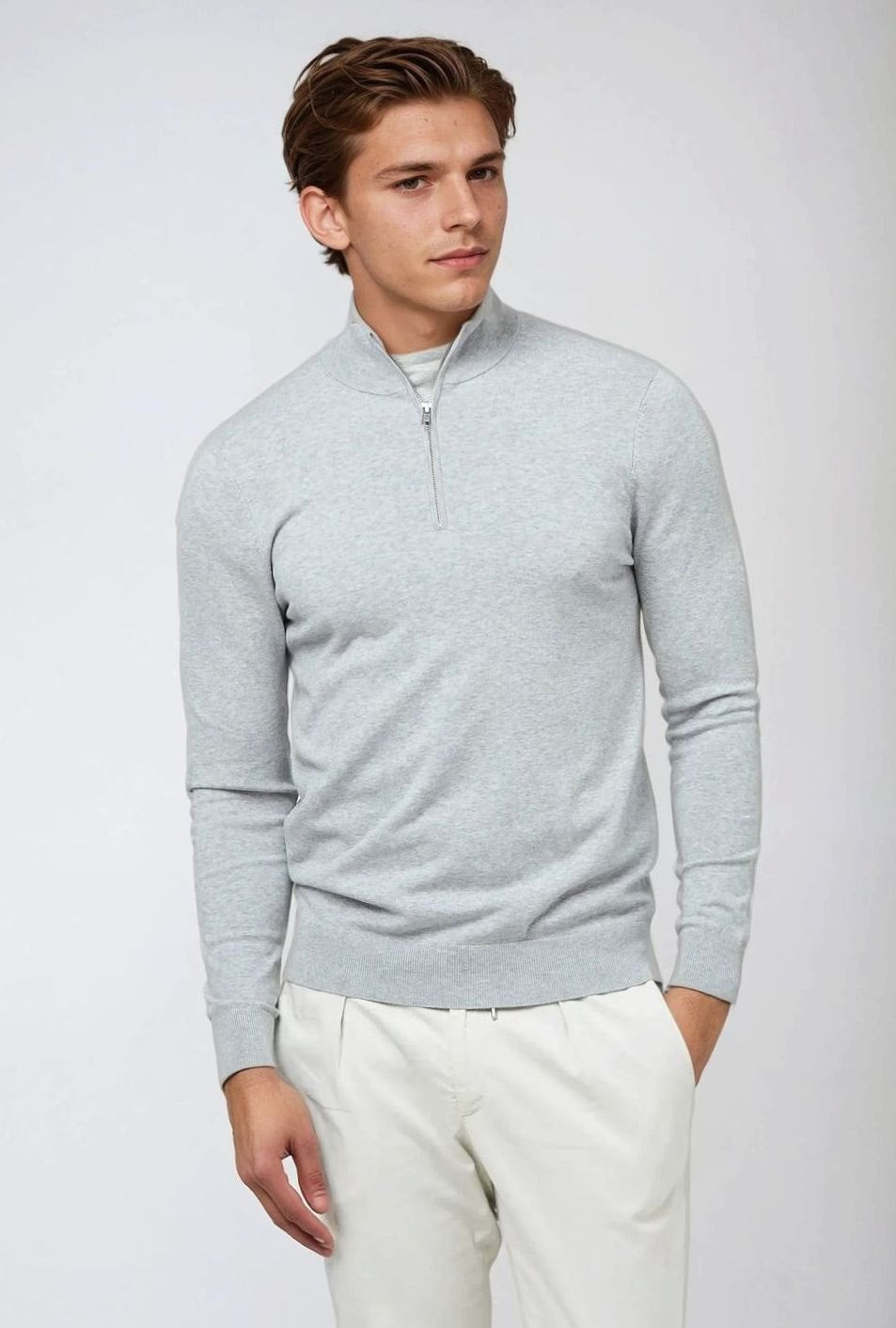 Men's Classic Quarter Zip Ribbed Cuff Knit Pullover
