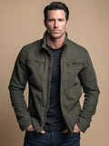 Men's Cotton Zip Jacket with Stand Collar and Pockets