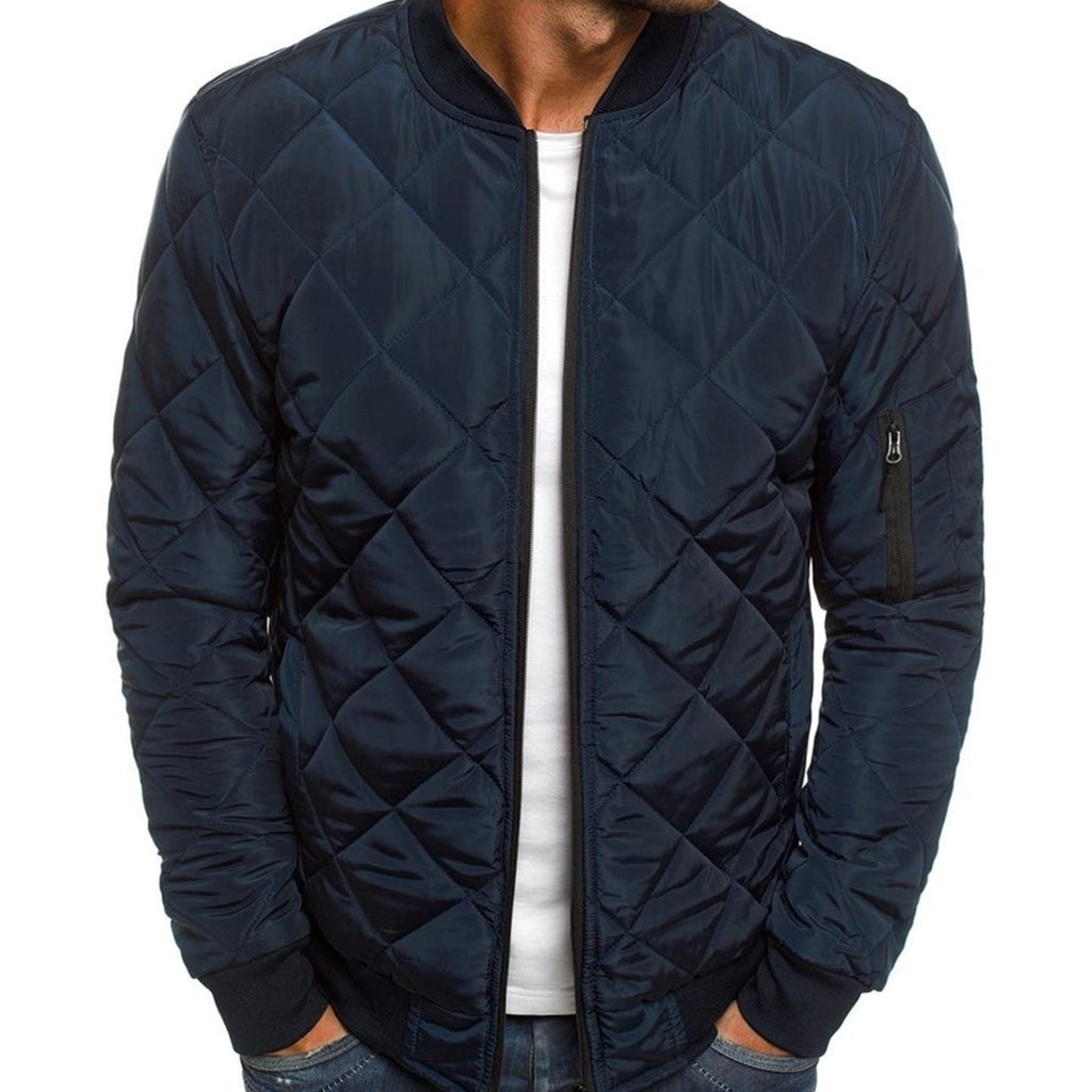 Men's Quilted Diamond Stitch Zip Bomber Coat