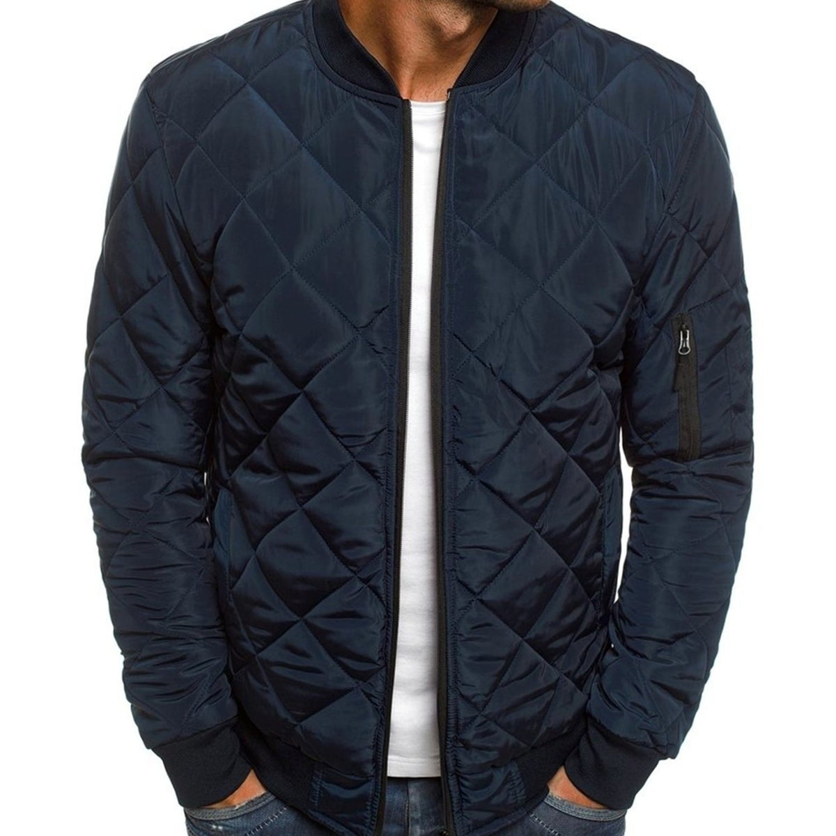 Men's Quilted Diamond Stitch Zip Bomber Coat