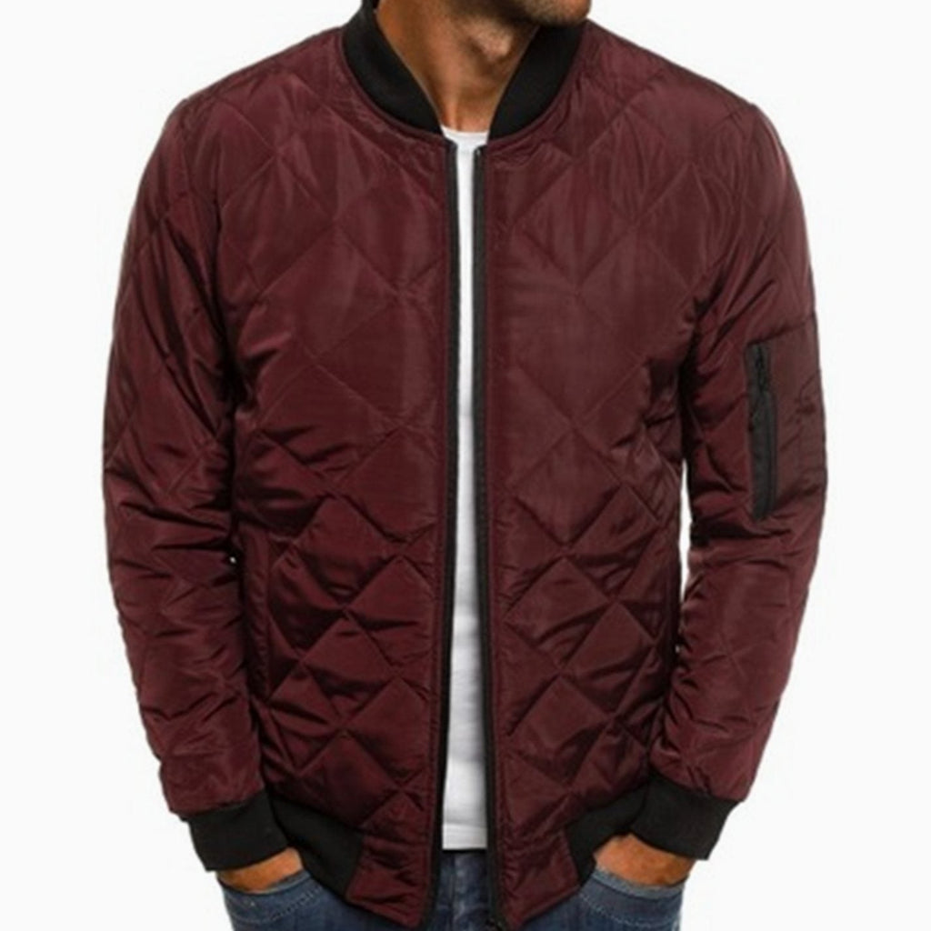 Men's Quilted Diamond Stitch Zip Bomber Coat