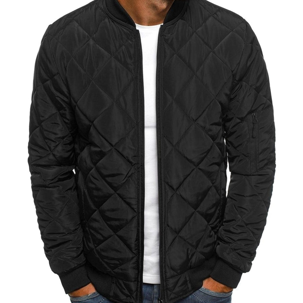 Men's Quilted Diamond Stitch Zip Bomber Coat