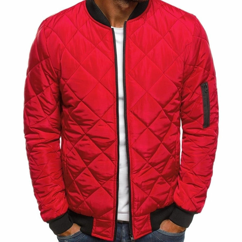 Men's Quilted Diamond Stitch Zip Bomber Coat