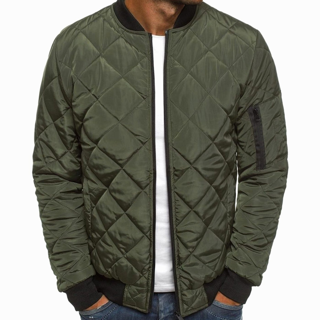 Men's Quilted Diamond Stitch Zip Bomber Coat