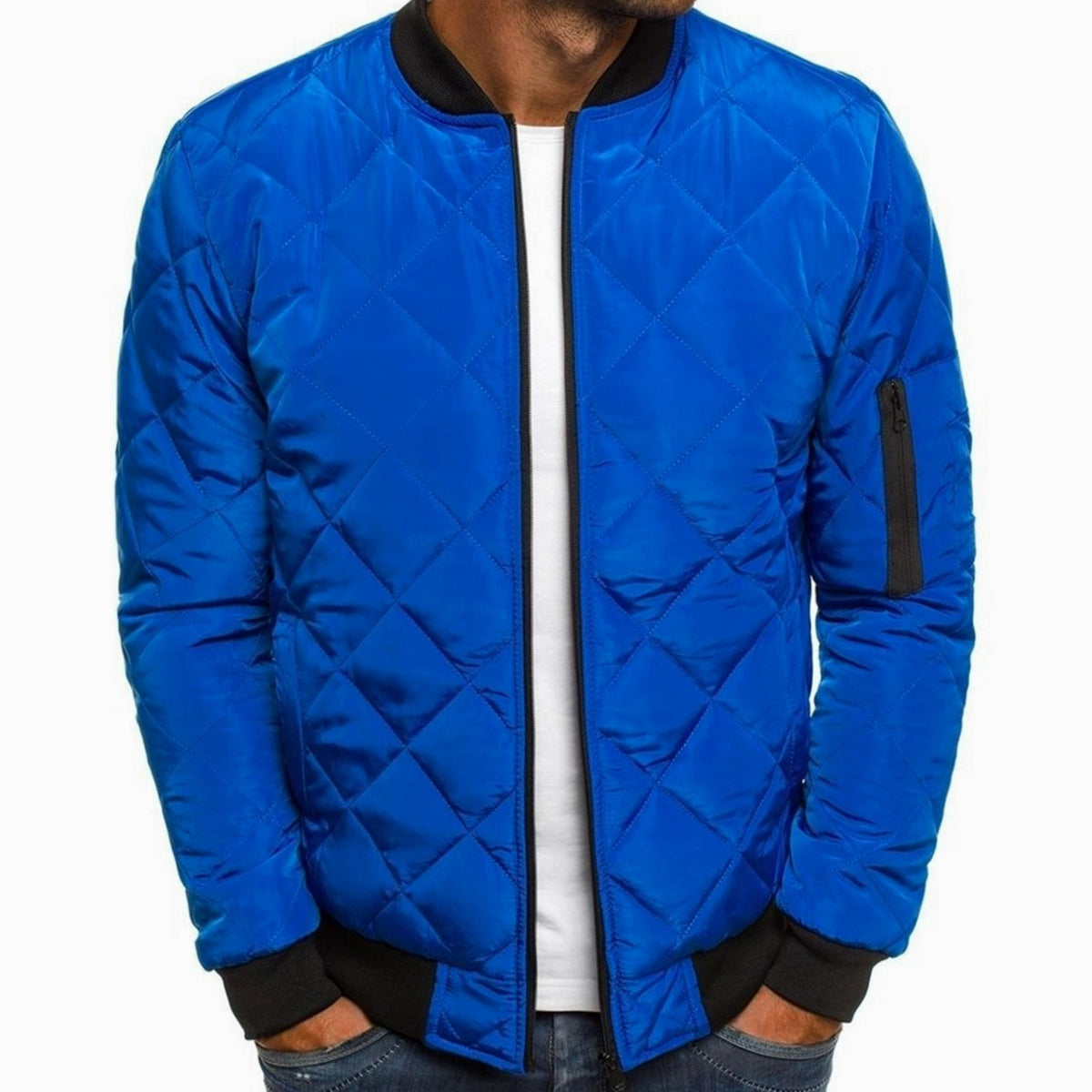 Men's Quilted Diamond Stitch Zip Bomber Coat