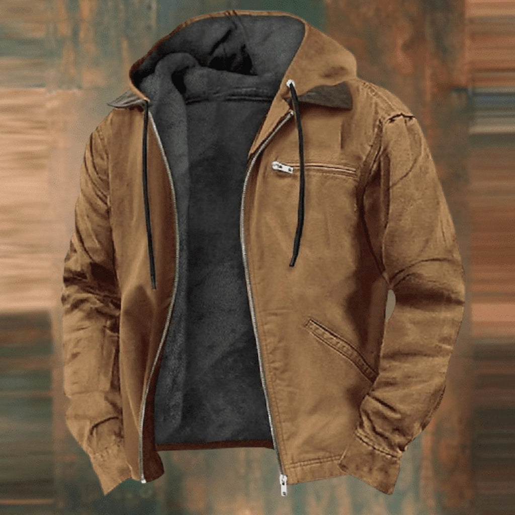 Men's Full-Zip Hooded Coat with Warm Fleece Lining