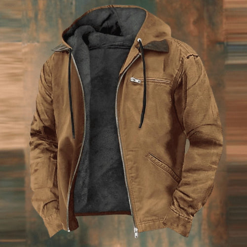 Men's Full-Zip Hooded Coat with Warm Fleece Lining