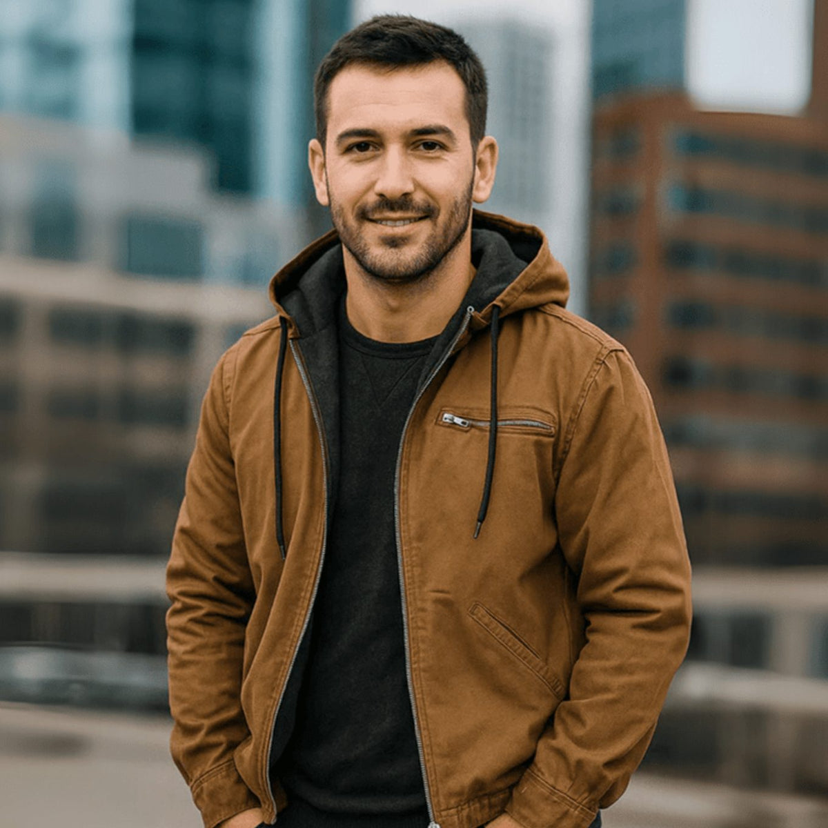Men's Full-Zip Hooded Coat with Warm Fleece Lining