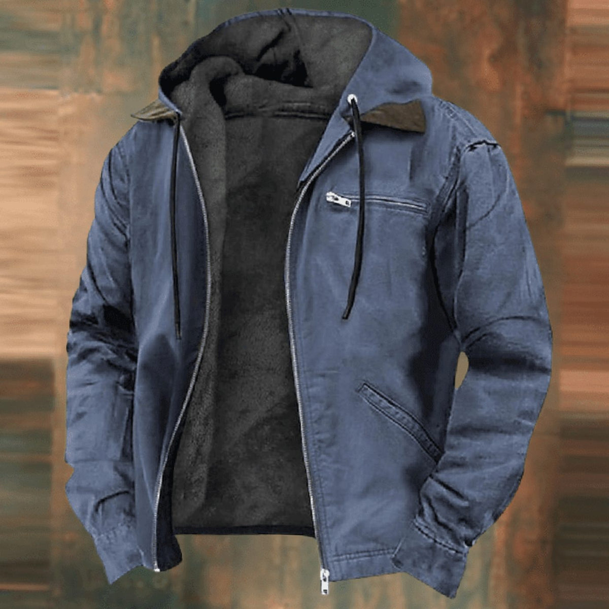 Men's Full-Zip Hooded Coat with Warm Fleece Lining