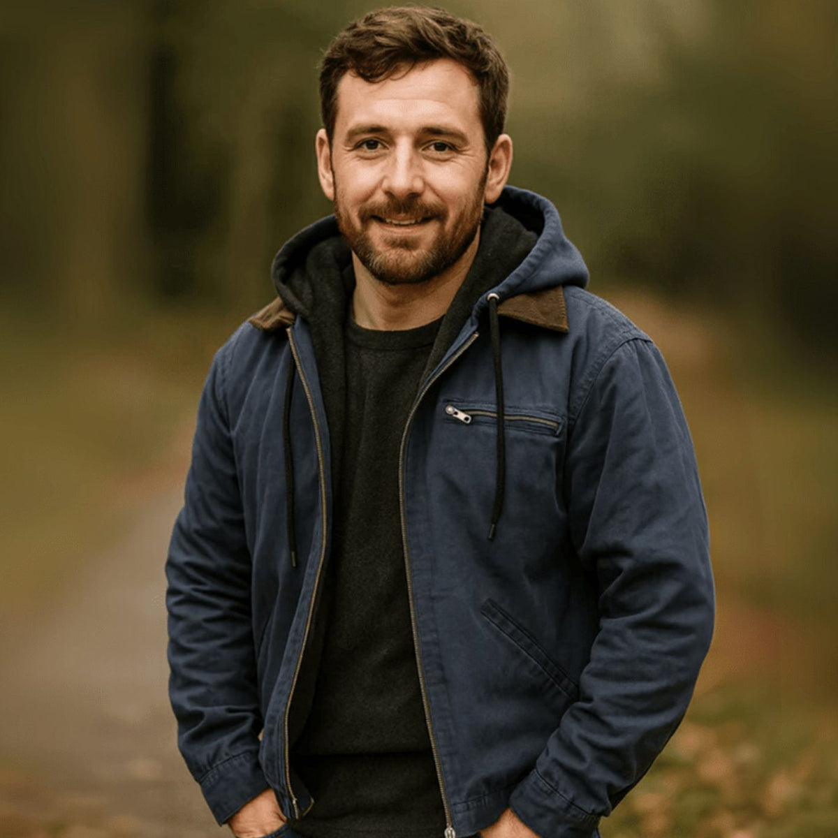 Men's Full-Zip Hooded Coat with Warm Fleece Lining
