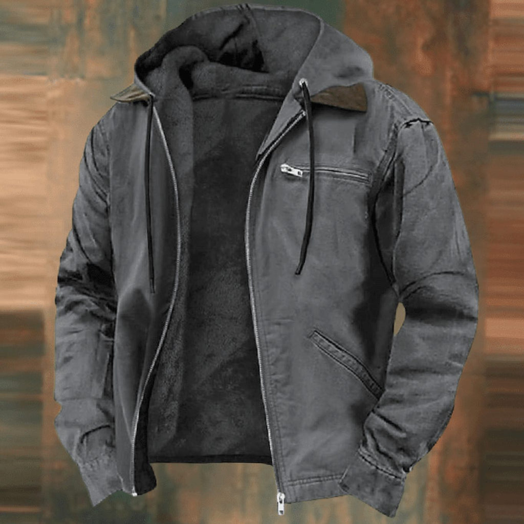Men's Full-Zip Hooded Coat with Warm Fleece Lining
