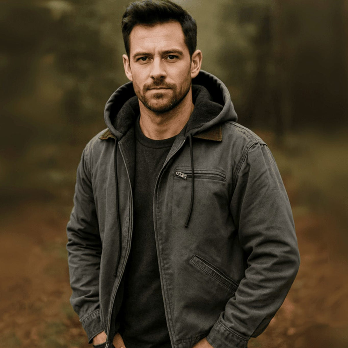 Men's Full-Zip Hooded Coat with Warm Fleece Lining