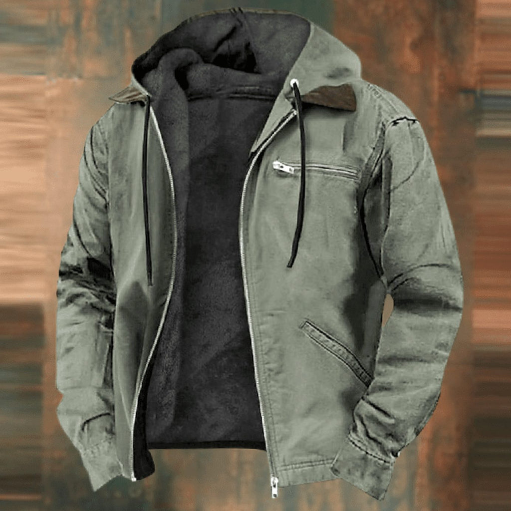 Men's Full-Zip Hooded Coat with Warm Fleece Lining