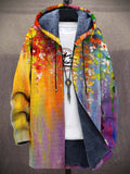 Men's Zip-Up Hooded Knit Jacket with Fleece Lining