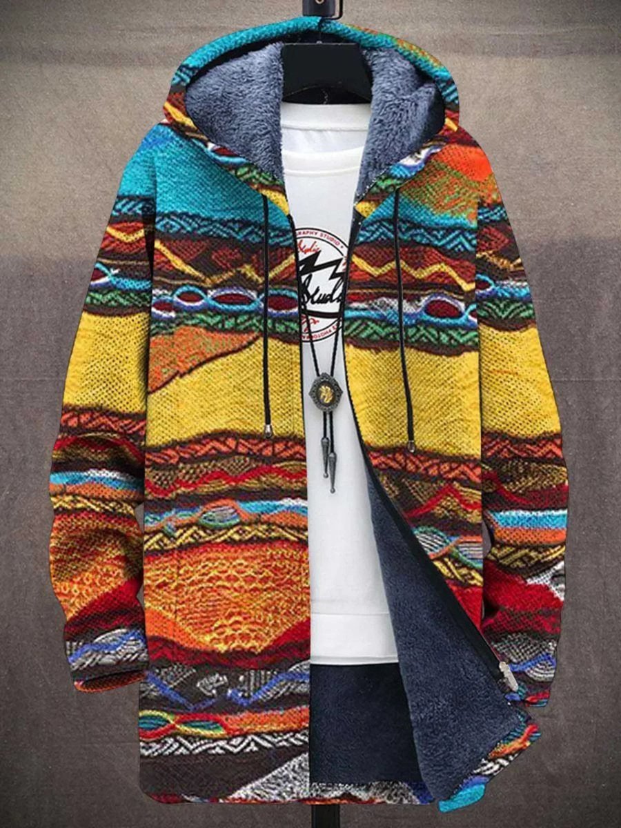 Men's Zip-Up Hooded Knit Jacket with Fleece Lining