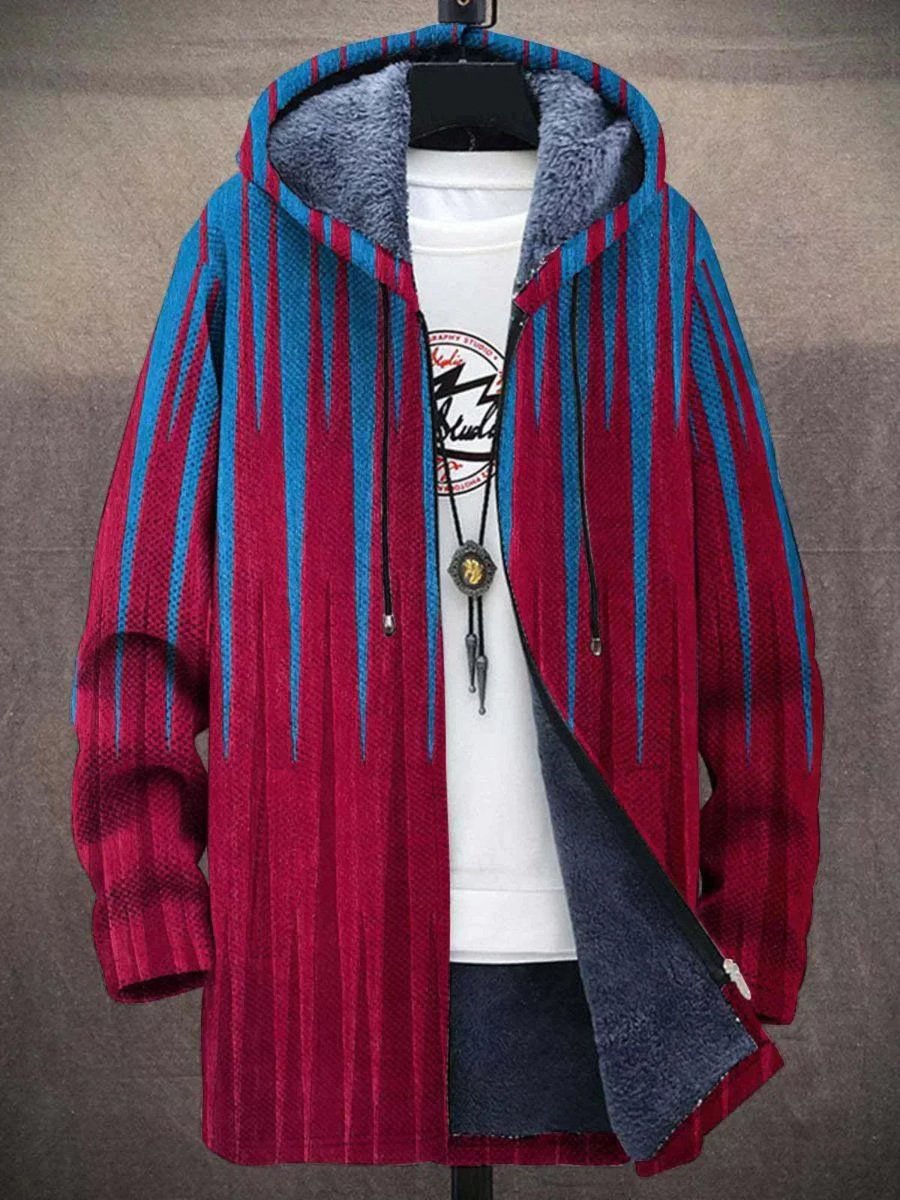 Men's Zip-Up Hooded Knit Jacket with Fleece Lining