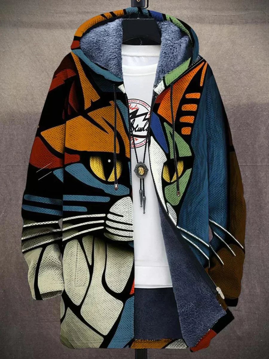 Men's Zip-Up Hooded Knit Jacket with Fleece Lining