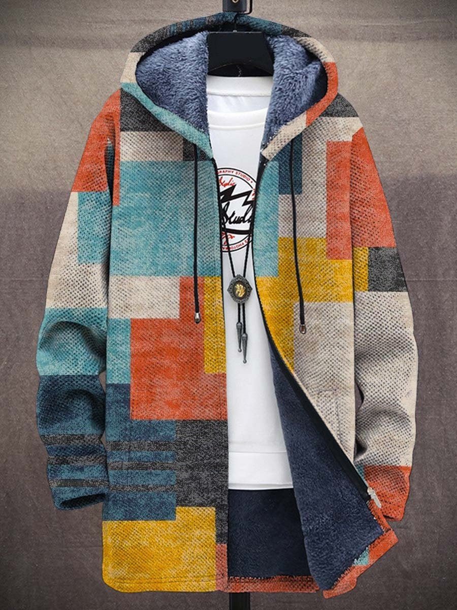 Men's Zip-Up Hooded Knit Jacket with Fleece Lining