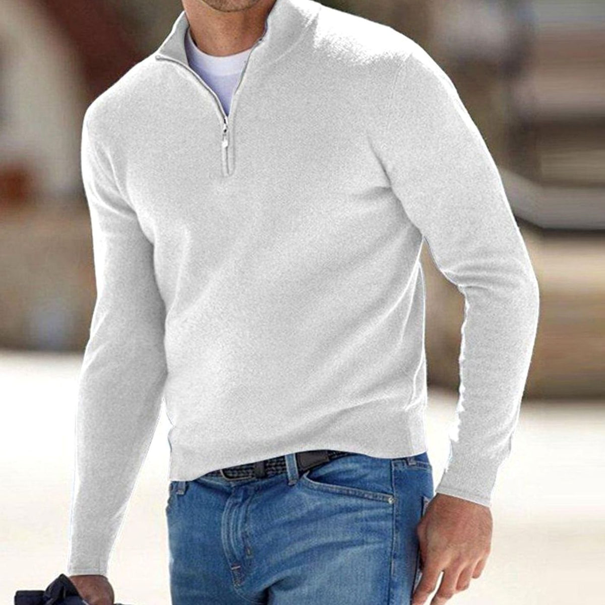 Men's Adjustable Half-Zip Slim Stand Collar Knit Pullover