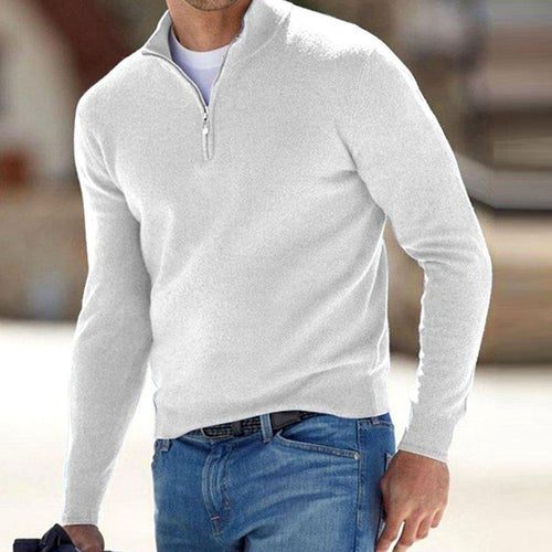 Men's Adjustable Half-Zip Slim Stand Collar Knit Pullover